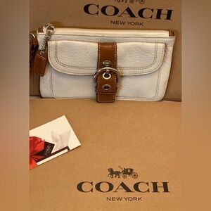 Coach Leather Cream & Brown Wristlet